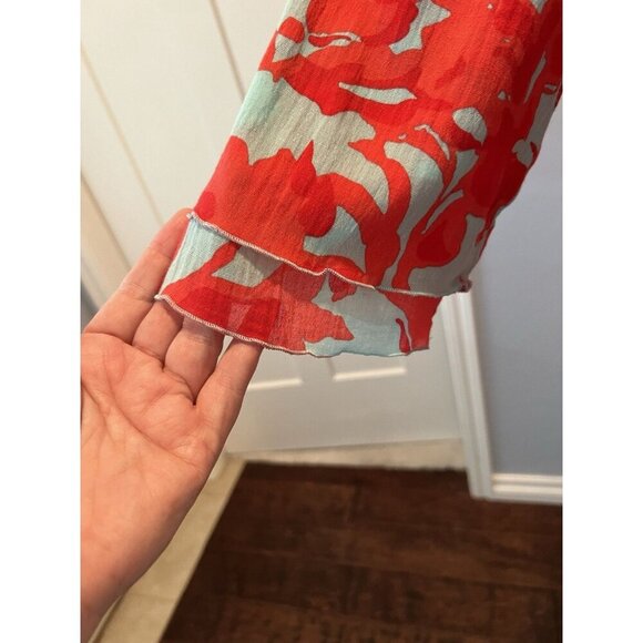 SOFT SURROUNDINGS Blouse Top M Blue Red Orange Floral Cotton Gauze Coastal - Picture 2 of 10